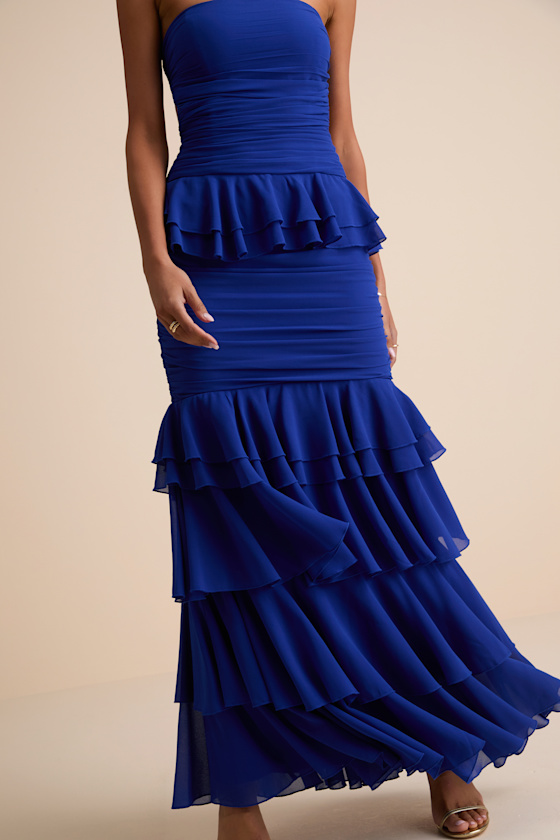 Loni Blue Strapless Ruffled Maxi Dress 2