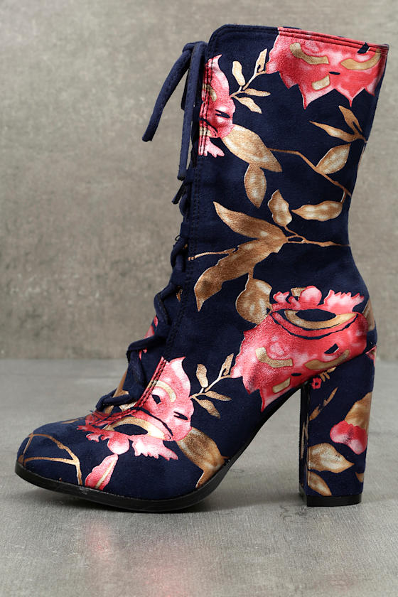 Pretty Navy Print Boots Print LaceUp Boots Blue Boots Lulus