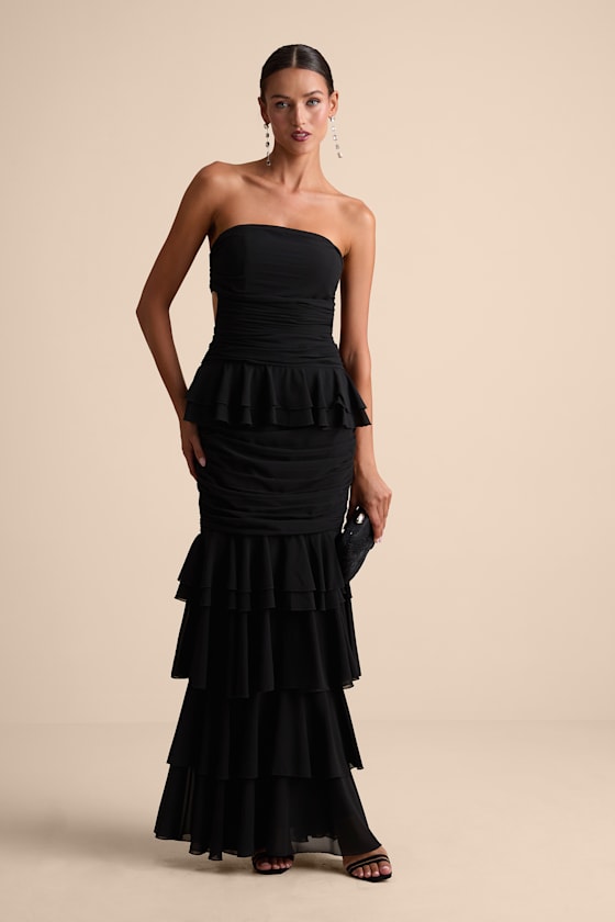 Loni Black Strapless Ruffled Maxi Dress 2