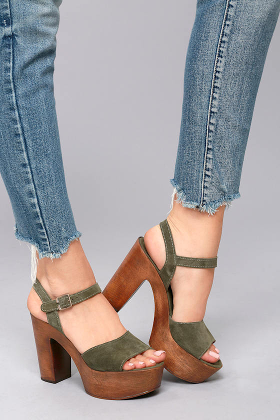 Steve Madden Lulla Olive Suede Leather Platform Sandals 1