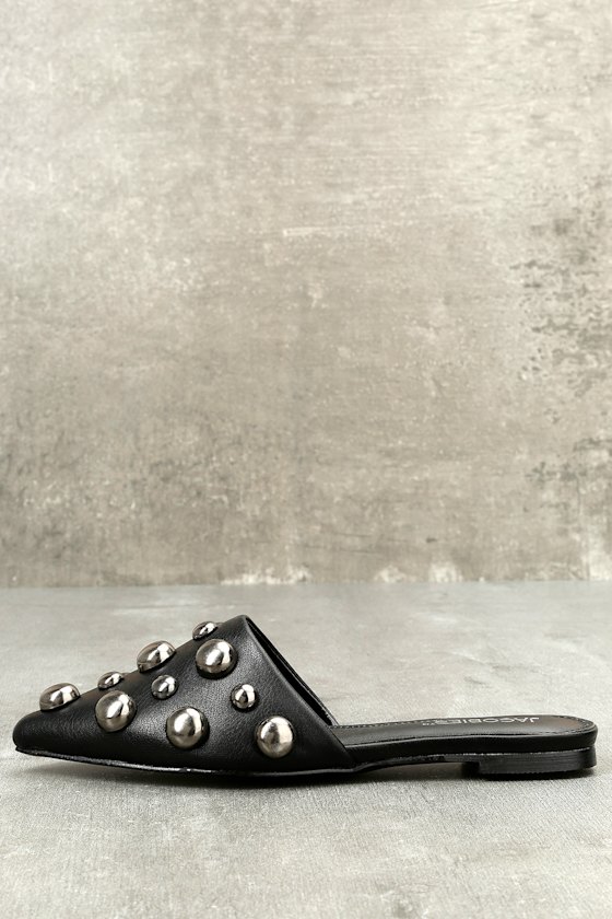 Ivonne Black Studded Pointed Toe Mules