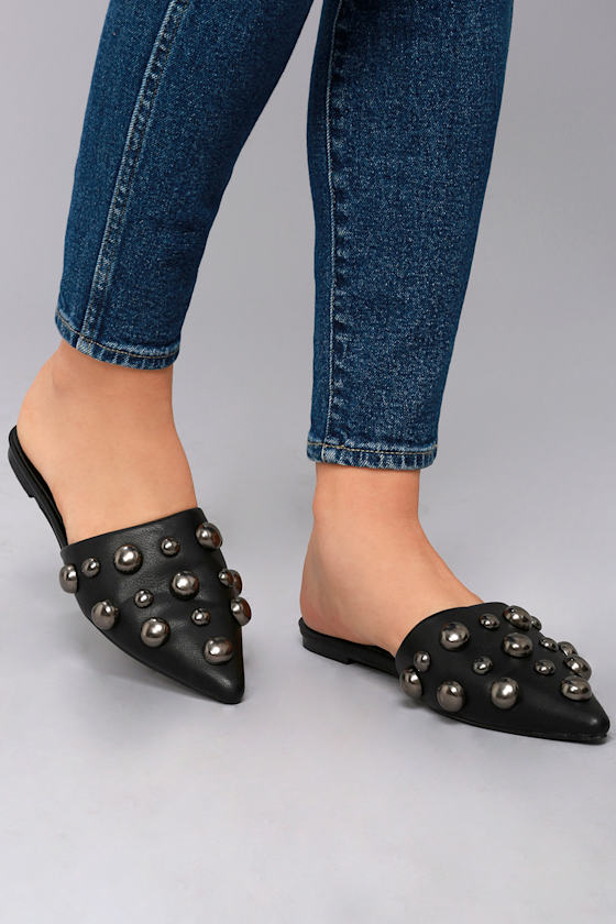 black studded mules