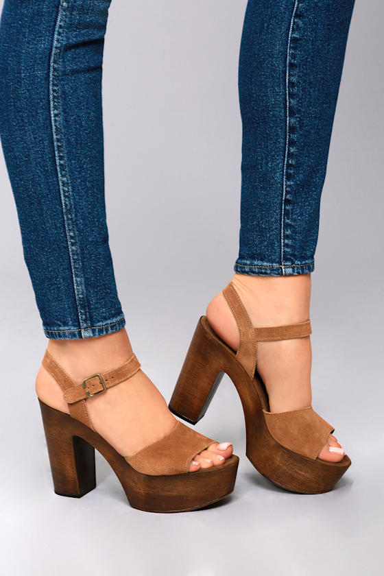 Steve Madden Lulla Chestnut Suede Leather Platform Sandals 1