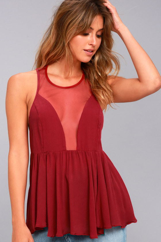 Free People Black Marble Berry Red Tank Top