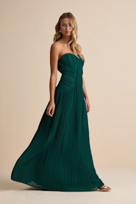 Narasha Emerald Pleated Strapless Maxi Dress 1