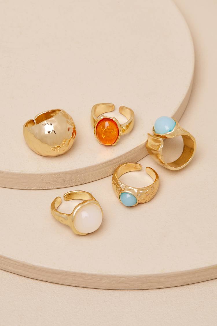Marah Gold Stone Five-Piece Statement Ring Set
