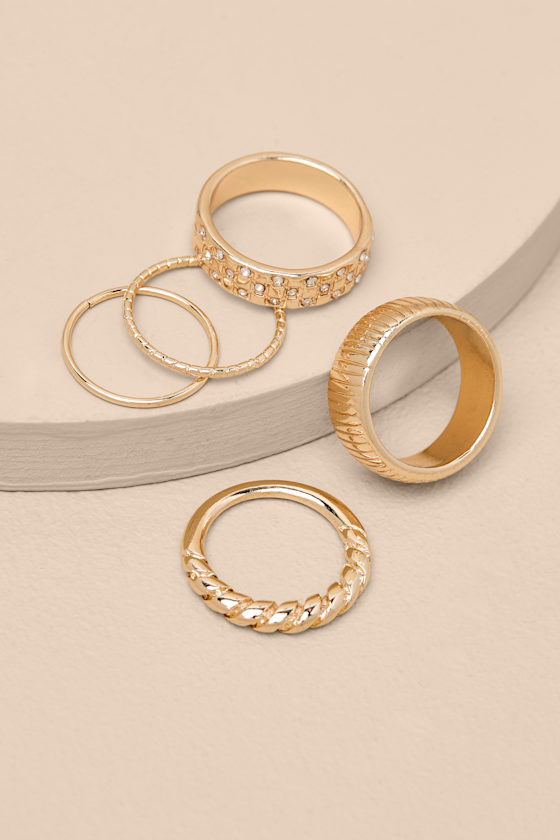Camden Gold Textured Five-Piece Ring Set