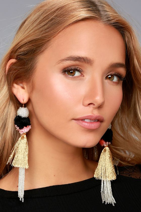 New Friends Colony No. 1 Silver Beaded Tassel Earrings Lulus