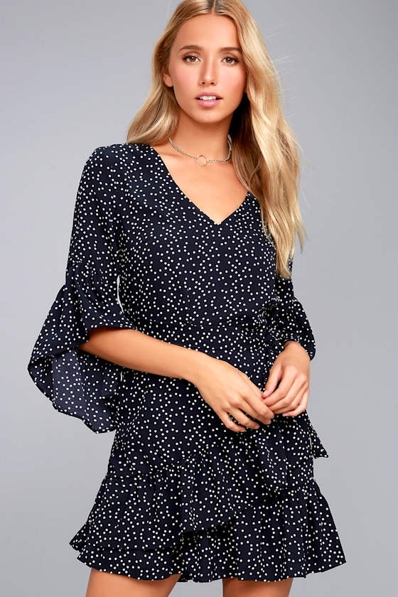 Whole Heart Navy Blue Polka Dot Wrap Dress 1
