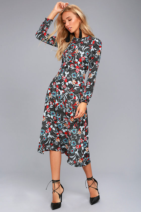 I. Madeline Garden Splendor Black Floral Print Dress 2