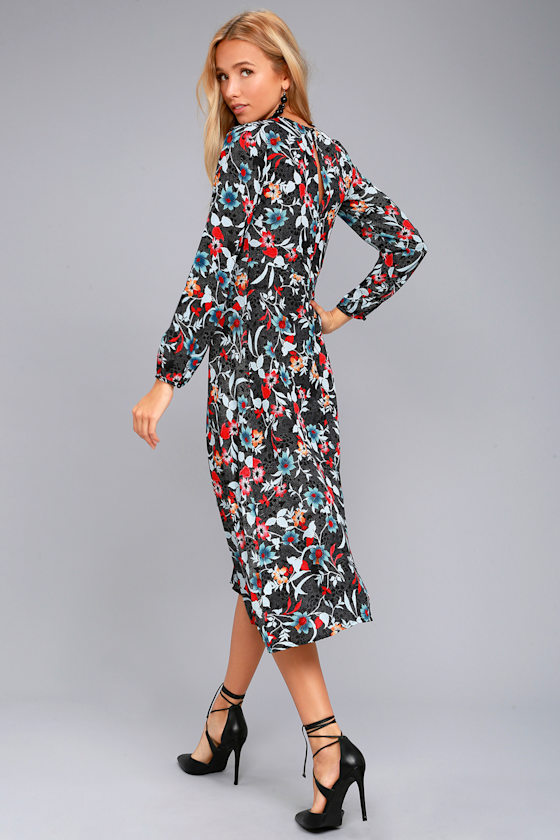I. Madeline Garden Splendor Black Floral Print Dress 3