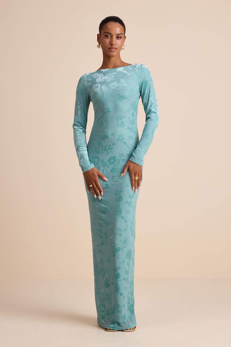 knee length dresses for ladies Pale Blue Modest Cape Sleeves Slim Long Dress main image 0