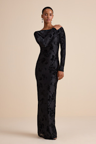 Amiria Black Burnout Velvet Long Sleeve Maxi Dress 1