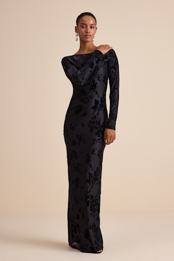 Amiria Black Burnout Velvet Long Sleeve Maxi Dress 1