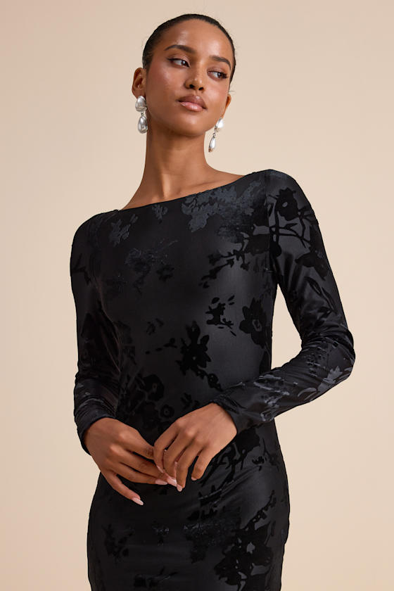 Amiria Black Burnout Velvet Long Sleeve Maxi Dress 2