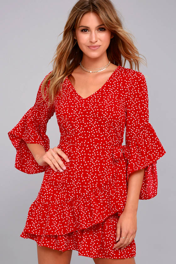 Whole Heart Red Polka Dot Wrap Dress 6
