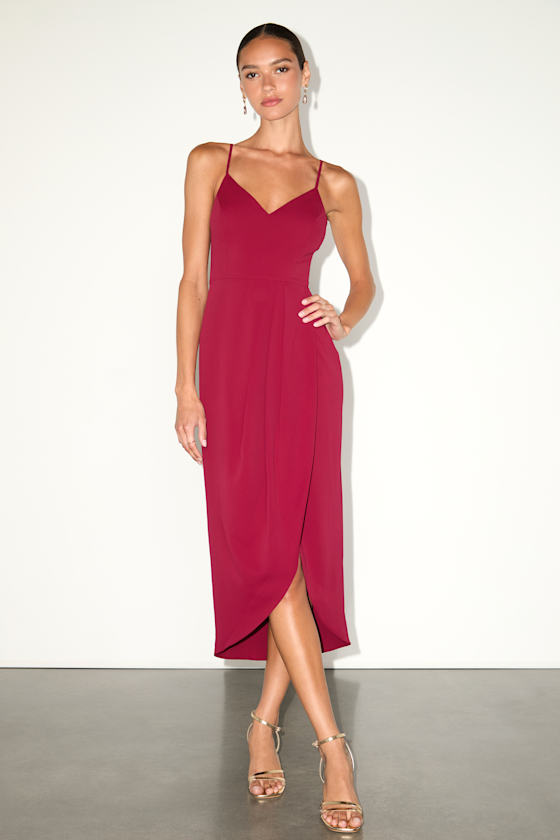 Reinette Wine Red Midi Dress 2