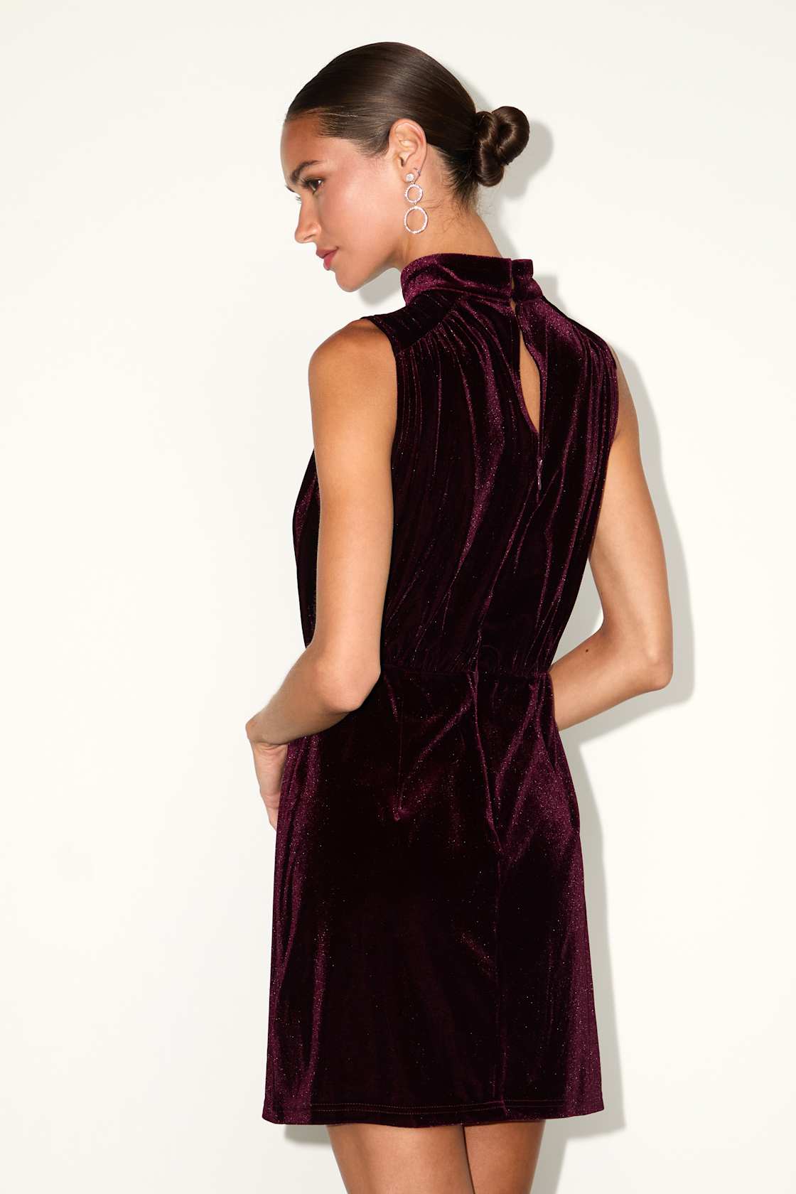 Gorgeous Darling Plum Velvet Sleeveless Mock Neck Mini Dress