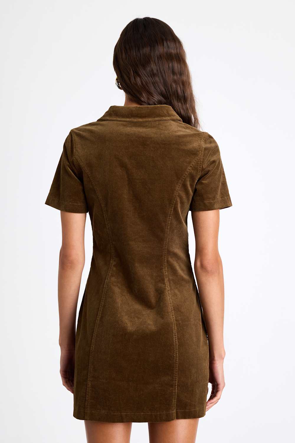 Rhienne Dark Olive Corduroy Button-Front Short Sleeve Mini Dress