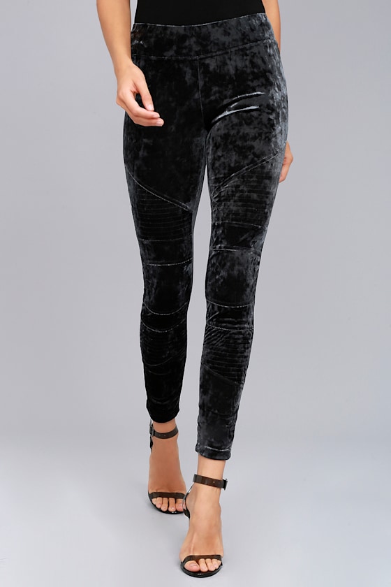 Others Follow Anarchy Charcoal Grey Velvet Moto Leggings 2