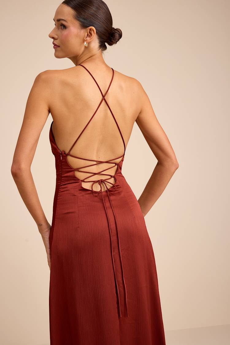 open lace back dress Abby - Backless Satin Midi Dress main image 1