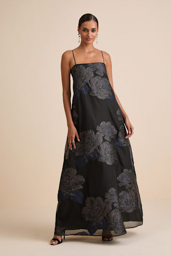 Yavanna Black Floral Jacquard Shift Maxi Dress 1