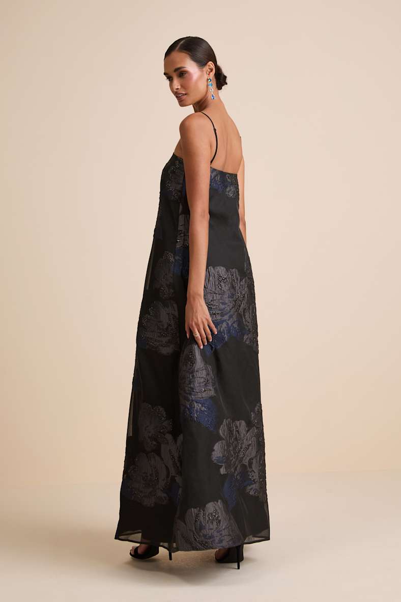 Yavanna Black Floral Jacquard Shift Maxi Dress