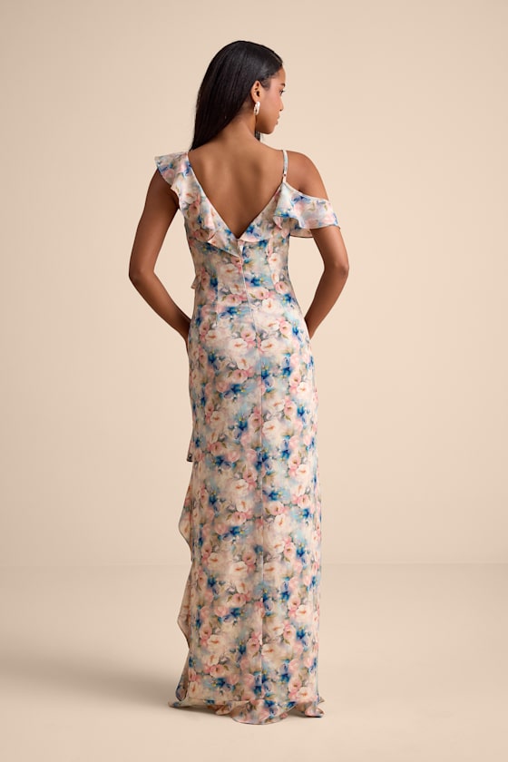 Blush Floral Dress - Asymmetrical Maxi Dress - Ruffly Maxi Dress - Image 3