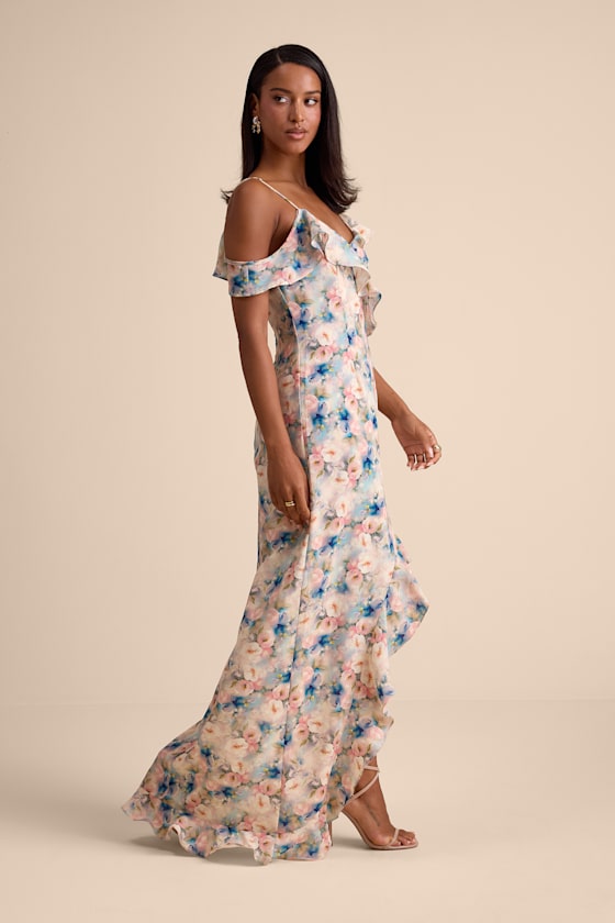 Blush Floral Dress - Asymmetrical Maxi Dress - Ruffly Maxi Dress - Image 4