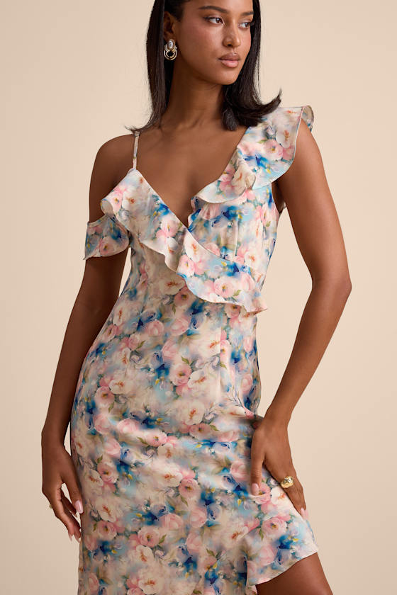 Blush Floral Dress - Asymmetrical Maxi Dress - Ruffly Maxi Dress - Image 5