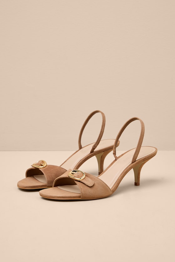 Henrietta Cognac Suede Leather Slingback High Heel Sandals 1