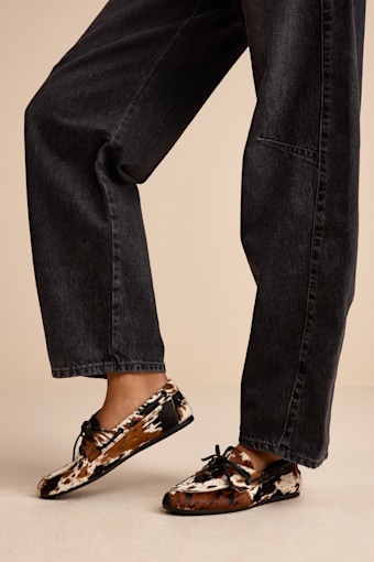 Sag Cow Print Calf Hair Leather Lace-Up Loafers 1
