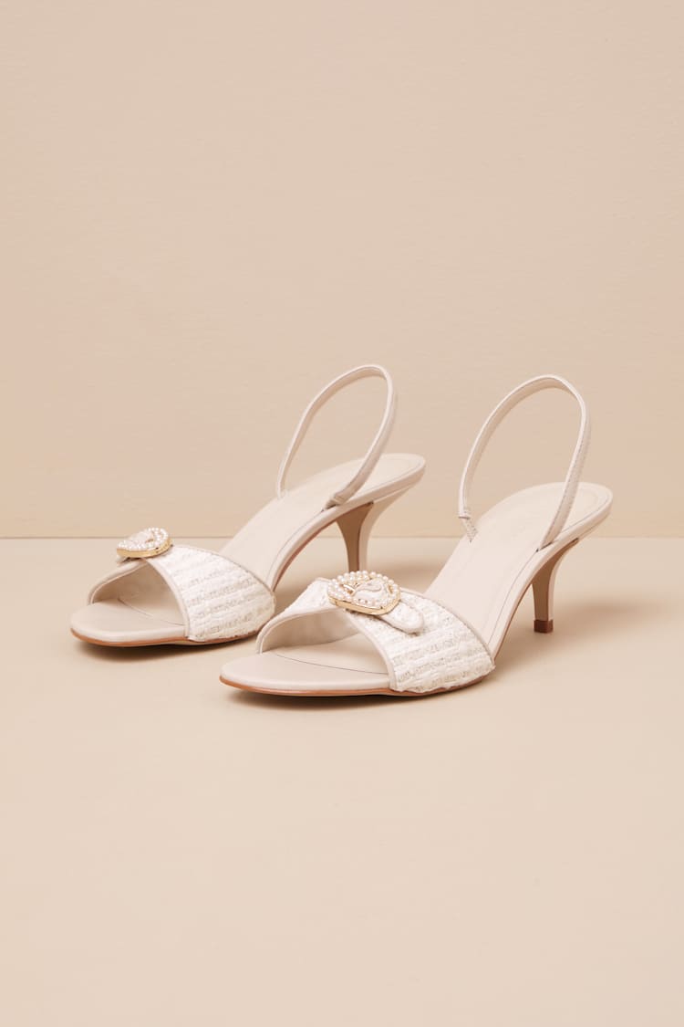 Henrietta Pearl Tweed Pearl Slingback High Heel Sandals