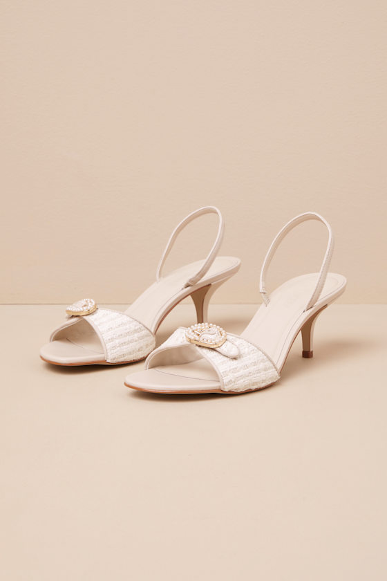 Henrietta Pearl Tweed Pearl Slingback High Heel Sandals 1