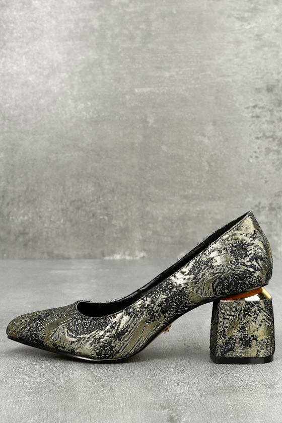 Chic Brocade Pumps Floral Pumps Black and Gold Pumps Lulus