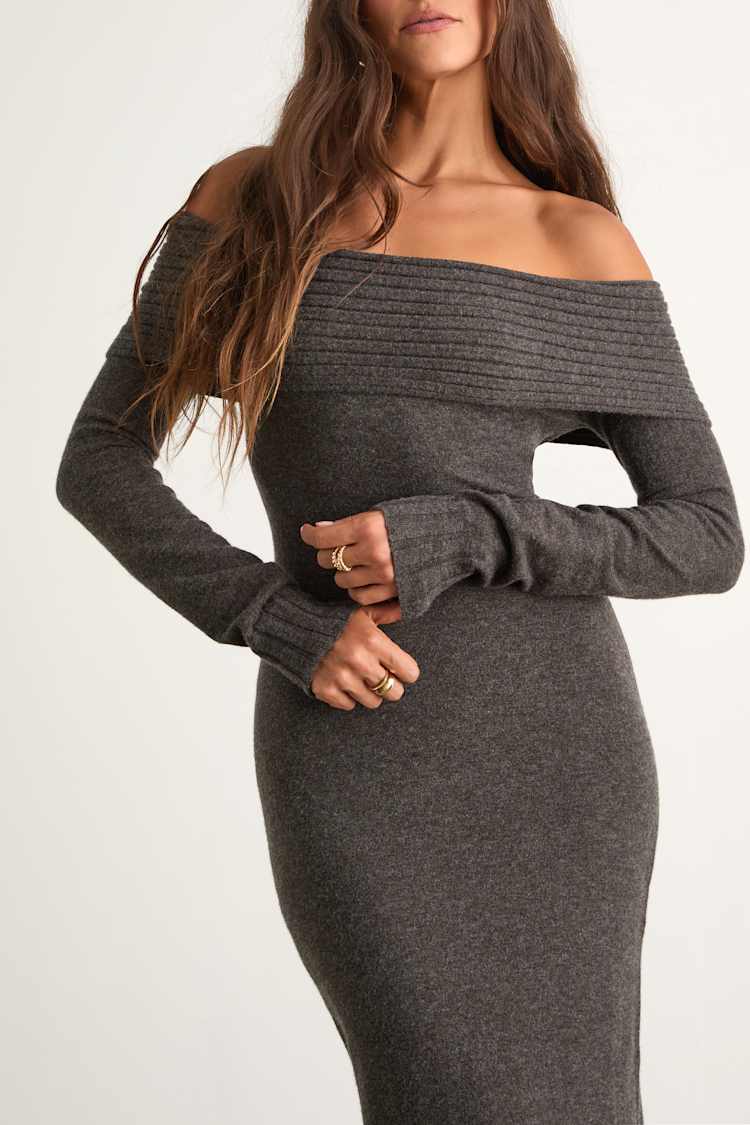 Ellie Heather Charcoal Grey Sweater Bodycon Maxi Dress