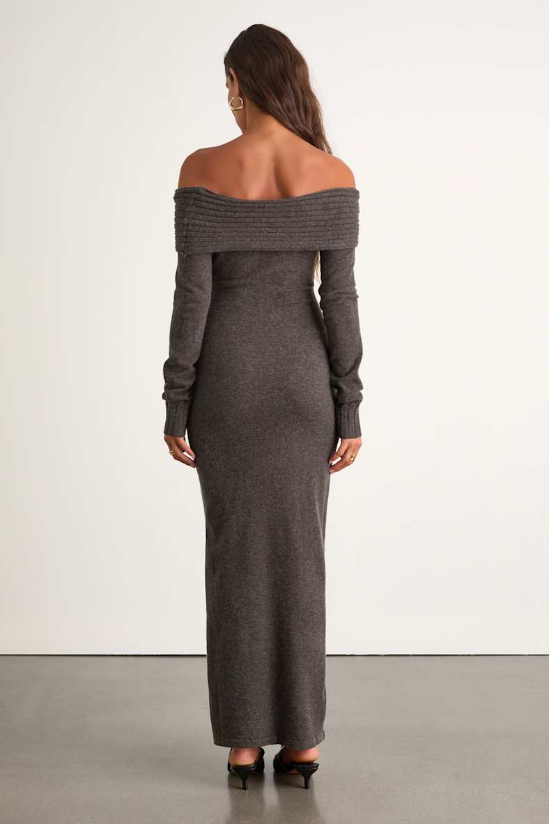 Ellie Heather Charcoal Grey Sweater Bodycon Maxi Dress
