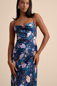 Fantasia Navy Floral Lace-Up Midi Slip Dress 1