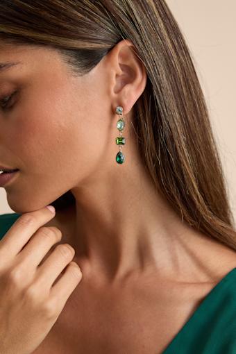 Precise Radiance Green Rhinestone Drop Earrings 1