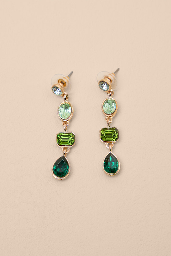 Precise Radiance Green Rhinestone Drop Earrings