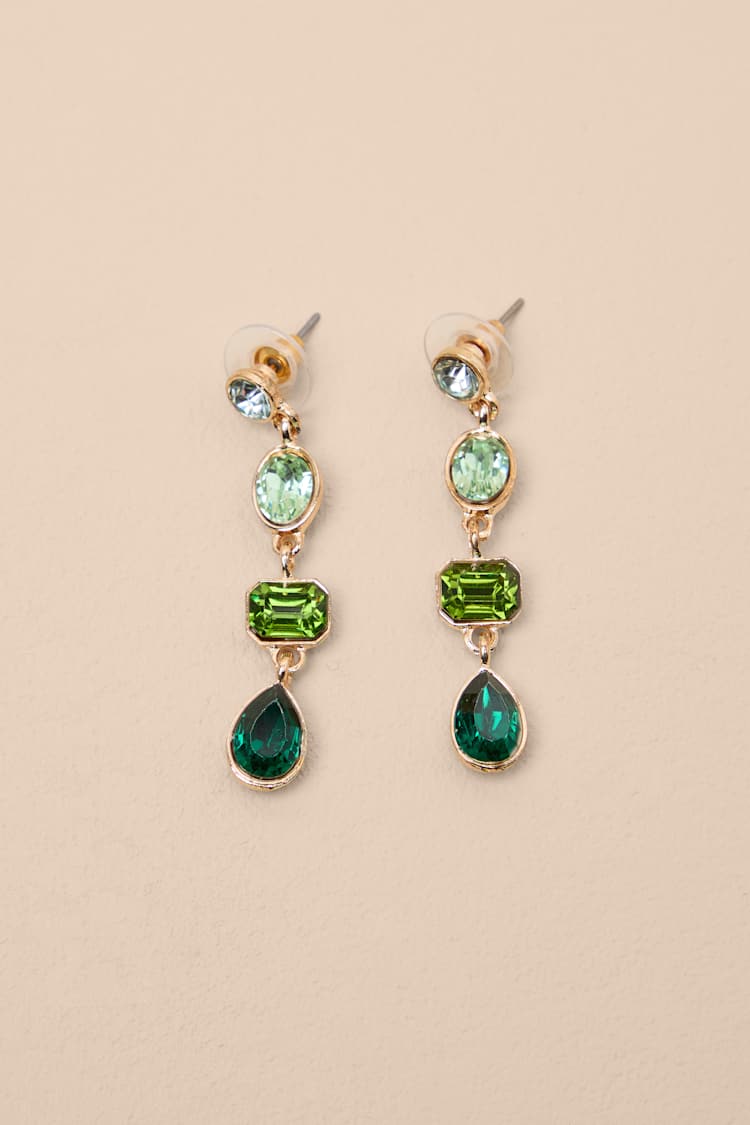 Precise Radiance Green Rhinestone Drop Earrings