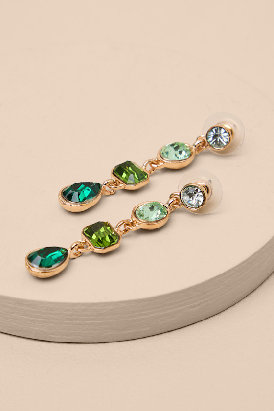 Precise Radiance Green Rhinestone Drop Earrings - thumbnail 4