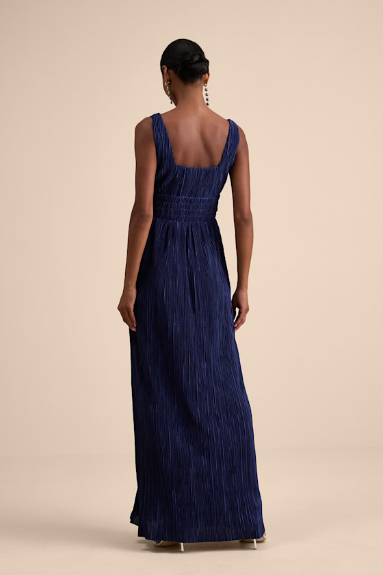 Navy Blue Plisse Dress - Pleated Maxi Dress - Sash Maxi Dress - Image 3