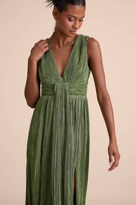 Melitta Olive Green Plisse Sash Maxi Dress 2