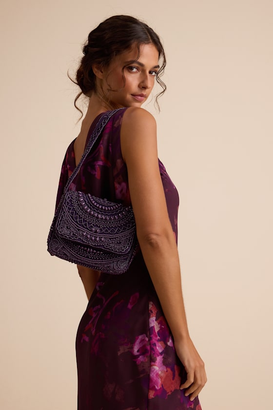 Dinara Dark Purple Beaded Shoulder Bag 1
