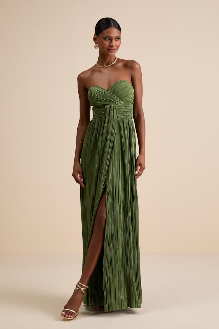open lace back dress Nessa Strapless Gown in Olive main image 0