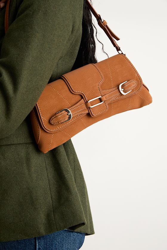 Lulus Aubryn Light Brown Suede Buckle Shoulder Bag In Brown