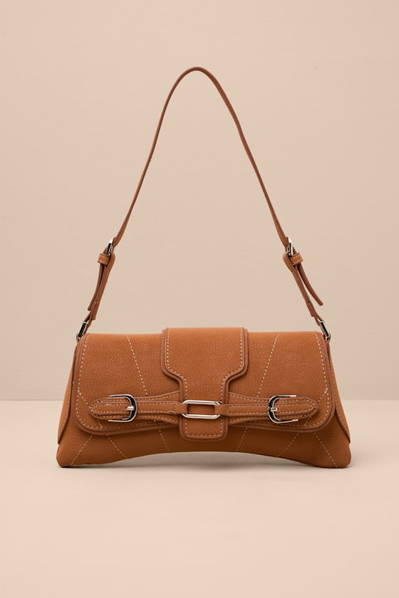 Lulus Aubryn Light Brown Suede Buckle Shoulder Bag In Brown