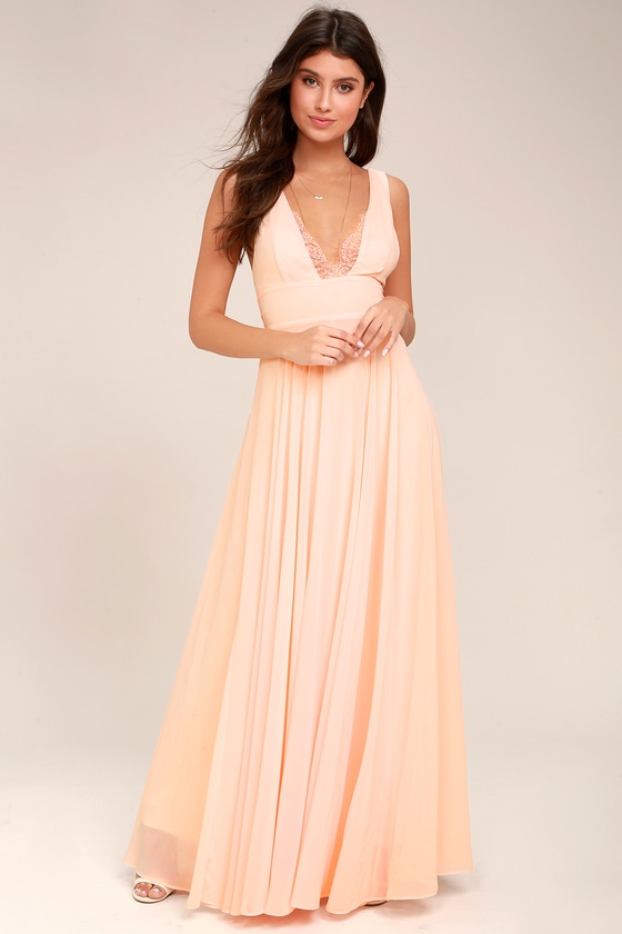 Lovely Peach Dress - Maxi Dress - Lace Dress - Lulus