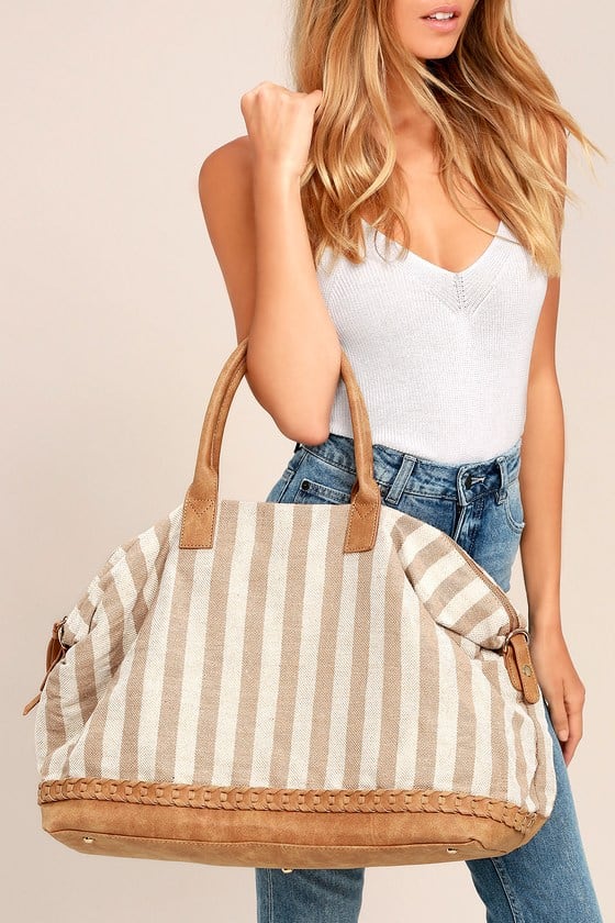 Cute Weekender Bag Tan Weekender Bag Striped Weekender Lulus